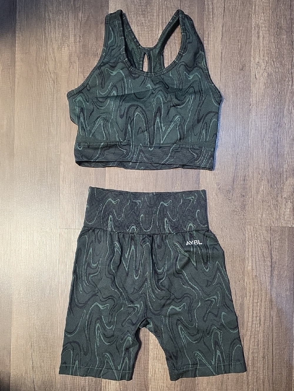 AYBL Black & Dark Green Marble Athletic Shorts Set